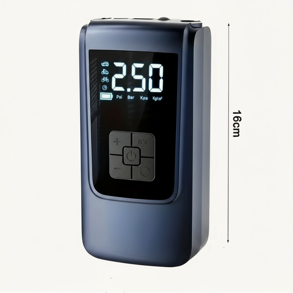 Inflador de neumáticos inalámbrico inteligente: bomba de aire recargable por USB de alta velocidad con pantalla digital y luz LED.