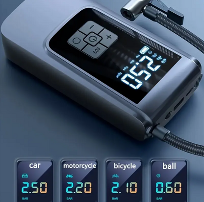 Inflador de neumáticos inalámbrico inteligente: bomba de aire recargable por USB de alta velocidad con pantalla digital y luz LED.