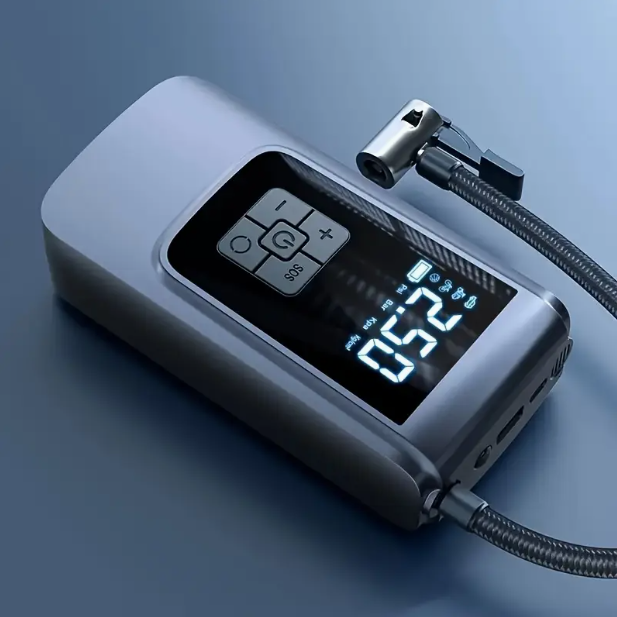 Inflador de neumáticos inalámbrico inteligente: bomba de aire recargable por USB de alta velocidad con pantalla digital y luz LED.