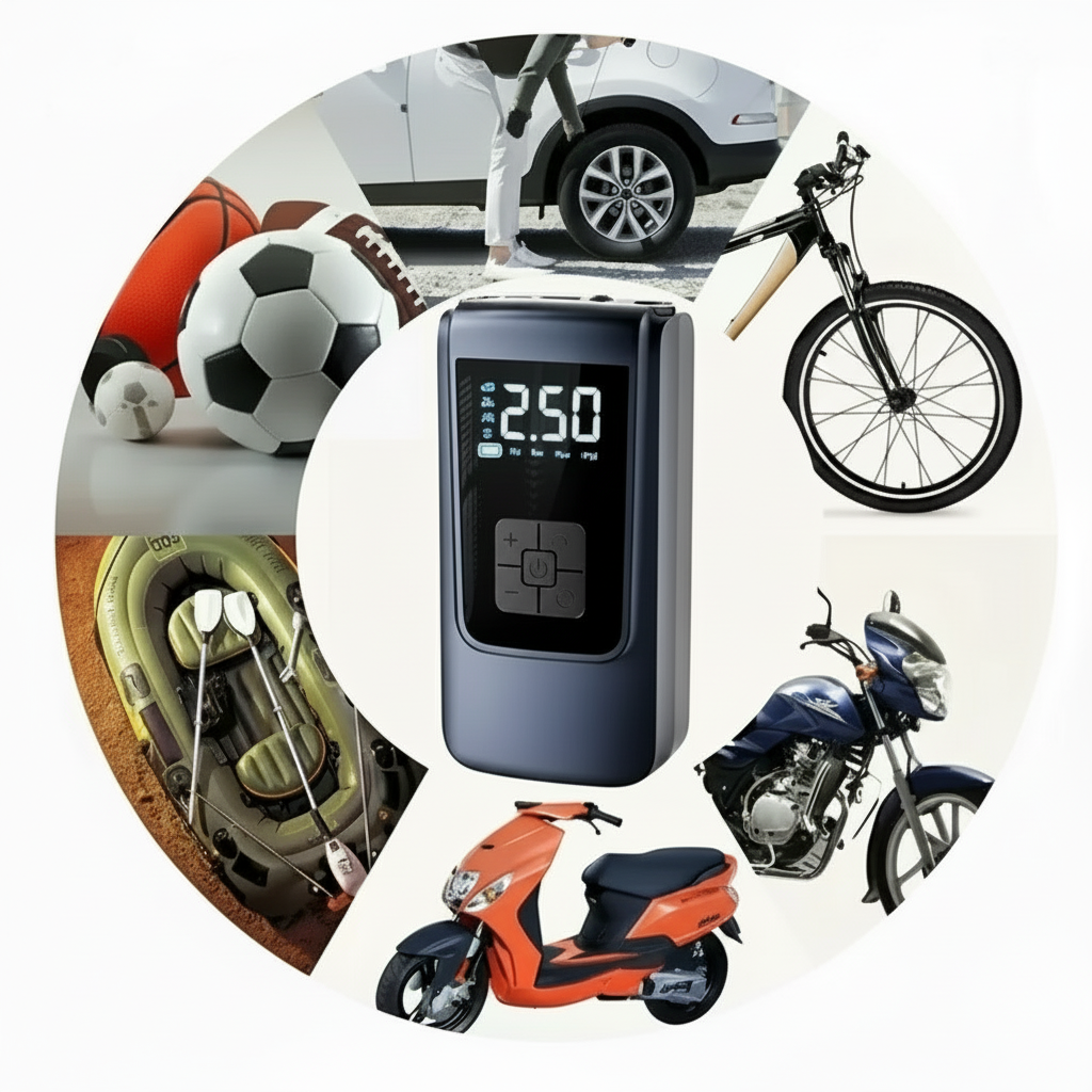 Inflador de neumáticos inalámbrico inteligente: bomba de aire recargable por USB de alta velocidad con pantalla digital y luz LED.
