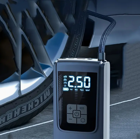 Inflador de neumáticos inalámbrico inteligente: bomba de aire recargable por USB de alta velocidad con pantalla digital y luz LED.