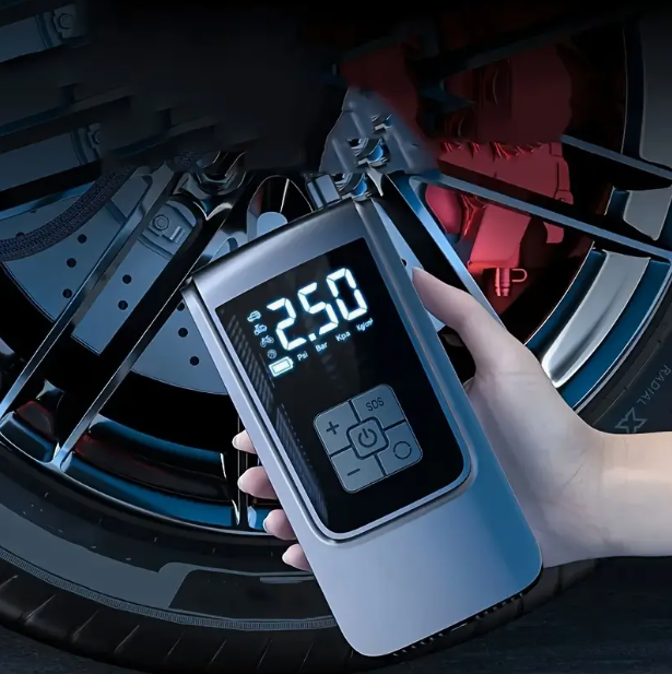 Inflador de neumáticos inalámbrico inteligente: bomba de aire recargable por USB de alta velocidad con pantalla digital y luz LED.